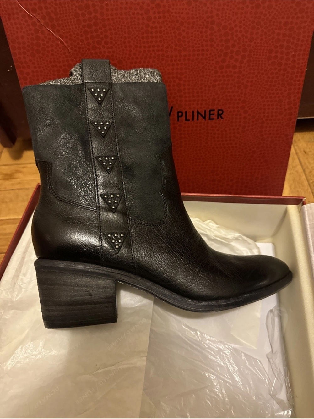 Donald J. Pliner Black Leather Studded Ankle Boots